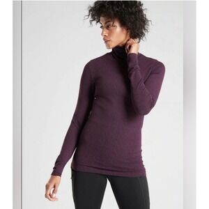 Athleta Burgundy Textured Mock‎ Neck Flurry Peak Long Sleeve Top Women S